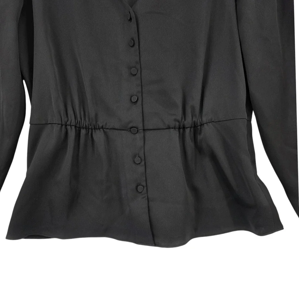 J. Crew‎ Womens 4 Black Satin Button Front Blouse